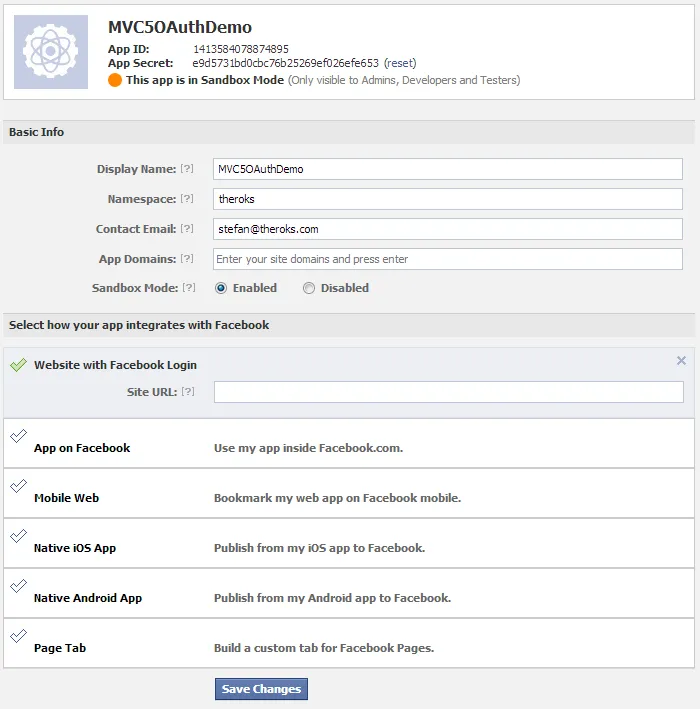 Configurate Facebook App