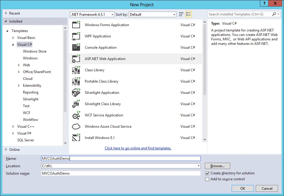 Create New Project WebApplication